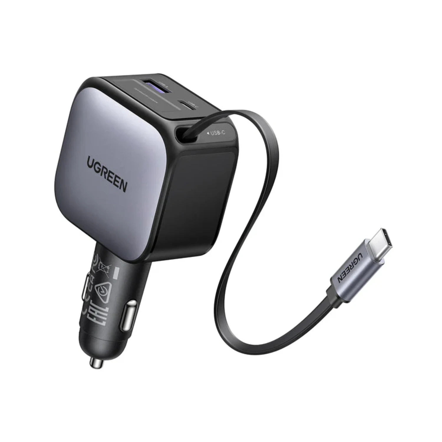 CARGADOR DE AUTO 90W CON CABLE RETRACTIL